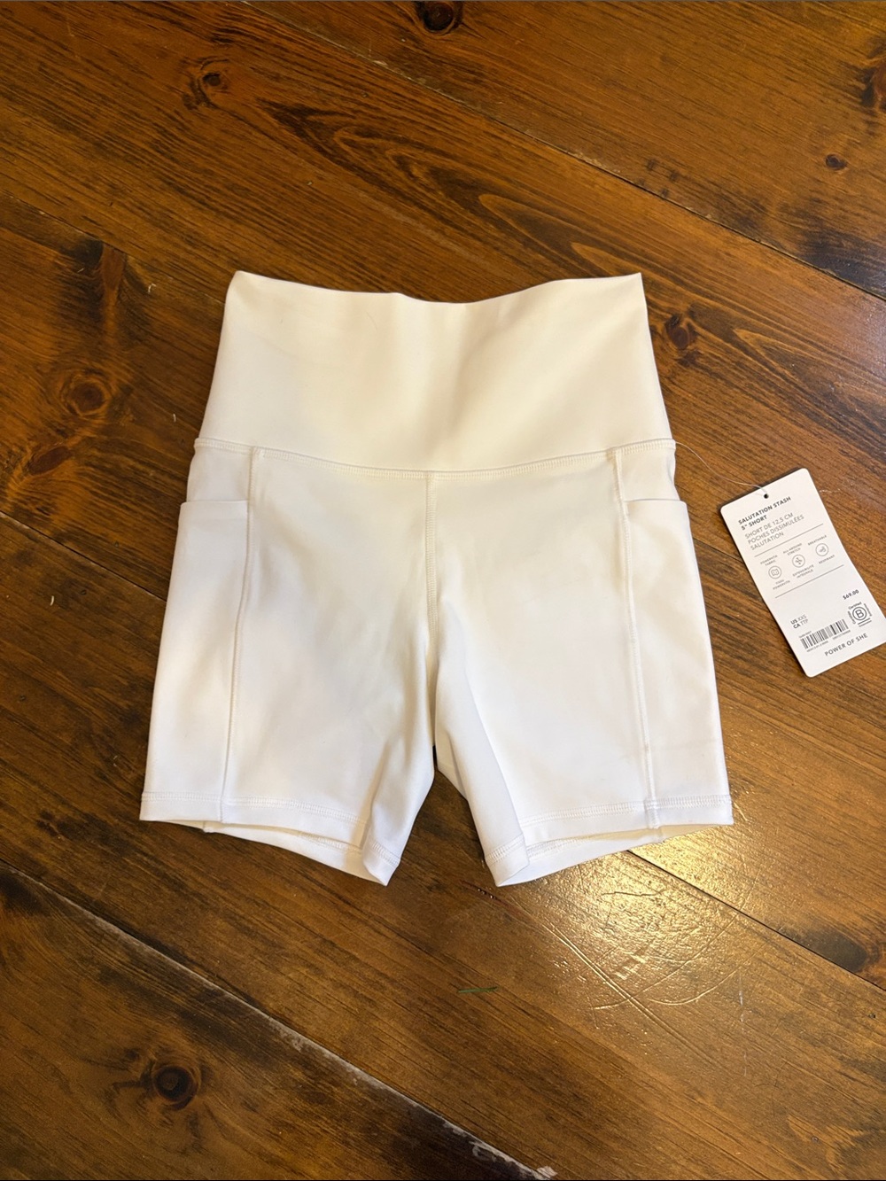 Athleta white High-Waist Bike Shorts with Side Pockets